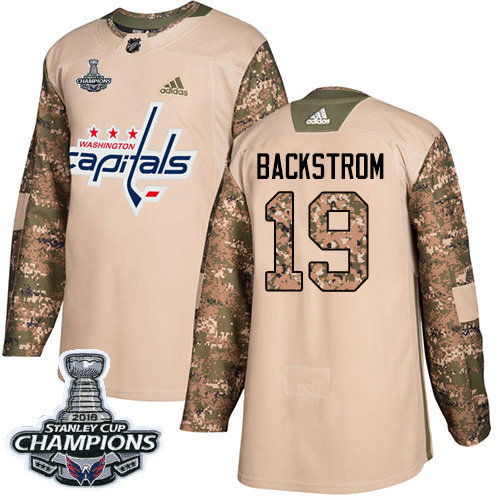Adidas Capitals #19 Nicklas Backstrom Camo Authentic 2017 Veterans Day Stanley Cup Final Champions Stitched NHL Jersey