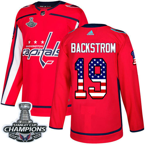 Adidas Capitals #19 Nicklas Backstrom Red Home Authentic USA Flag Stanley Cup Final Champions Stitched NHL Jersey