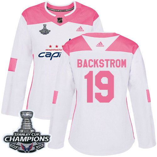 Adidas Capitals #19 Nicklas Backstrom White Pink Authentic Fashion Stanley Cup Final Champions Women's Stitched NHL Jersey