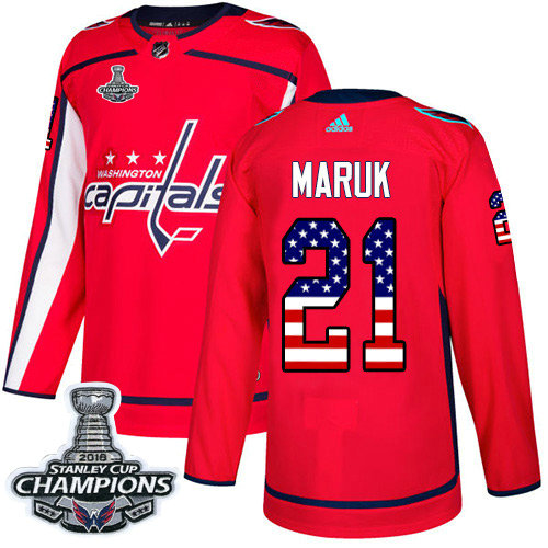 Adidas Capitals #21 Dennis Maruk Red Home Authentic USA Flag Stanley Cup Final Champions Stitched NHL Jersey