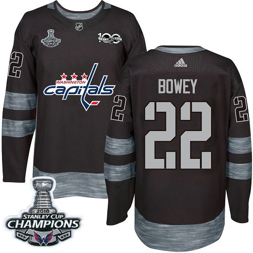 Adidas Capitals #22 Madison Bowey Black 1917-2017 100th Anniversary Stanley Cup Final Champions Stitched NHL Jersey