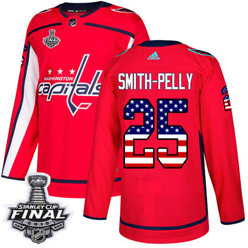 Adidas Capitals #25 Devante Smith-Pelly Red Home Authentic USA Flag 2018 Stanley Cup Final Stitched NHL Jersey