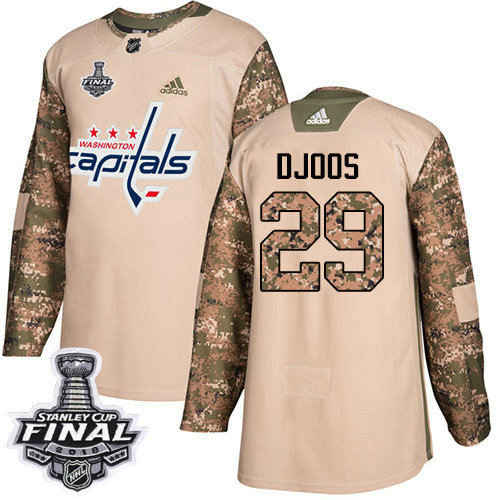 Adidas Capitals #29 Christian Djoos Camo Authentic 2017 Veterans Day 2018 Stanley Cup Final Stitched NHL Jersey