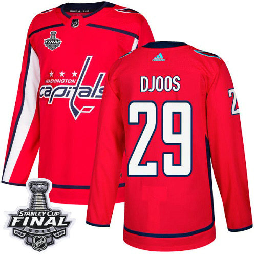Adidas Capitals #29 Christian Djoos Red Home Authentic 2018 Stanley Cup Final Stitched NHL Jersey