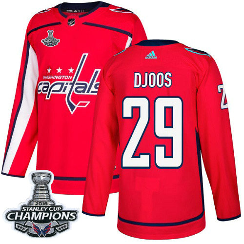 Adidas Capitals #29 Christian Djoos Red Home Authentic Stanley Cup Final Champions Stitched NHL Jersey