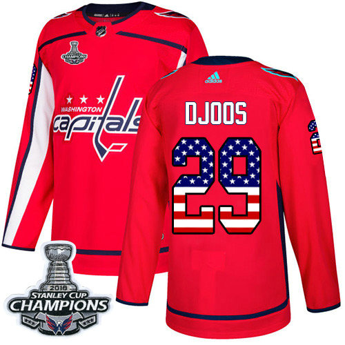 Adidas Capitals #29 Christian Djoos Red Home Authentic USA Flag Stanley Cup Final Champions Stitched NHL Jersey