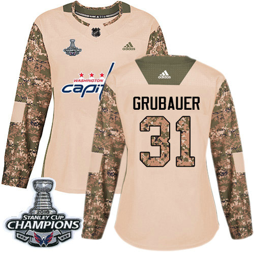 Adidas Capitals #31 Philipp Grubauer Camo Authentic 2017 Veterans Day Stanley Cup Final Champions Women's Stitched NHL Jersey