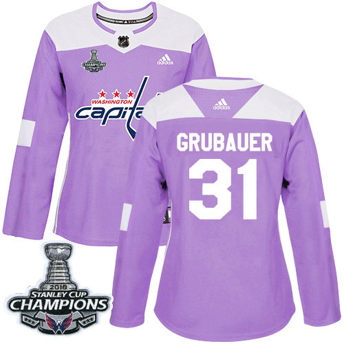 Adidas Capitals #31 Philipp Grubauer Purple Authentic Fights Cancer Stanley Cup Final Champions Women's Stitched NHL Jersey