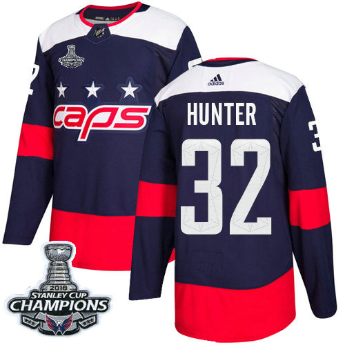Adidas Capitals #32 Dale Hunter Navy Authentic 2018 Stadium Series Stanley Cup Final Champions Stitched NHL Jersey