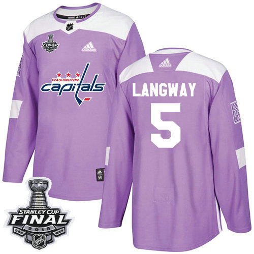 Adidas Capitals #5 Rod Langway Purple Authentic Fights Cancer 2018 Stanley Cup Final Stitched NHL Jersey