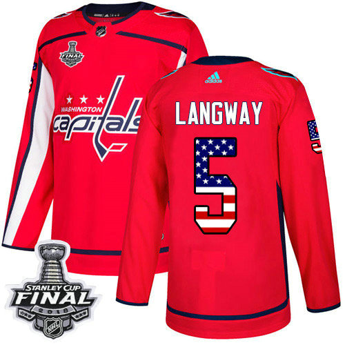 Adidas Capitals #5 Rod Langway Red Home Authentic USA Flag 2018 Stanley Cup Final Stitched NHL Jersey