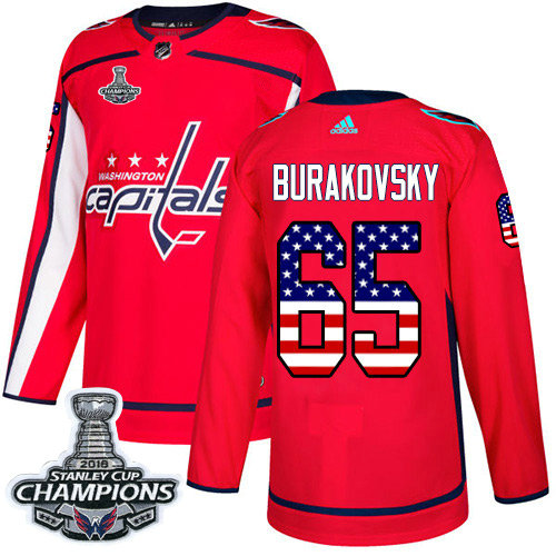 Adidas Capitals #65 Andre Burakovsky Red Home Authentic USA Flag Stanley Cup Final Champions Stitched NHL Jersey