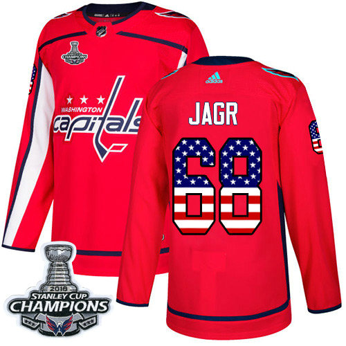 Adidas Capitals #68 Jaromir Jagr Red Home Authentic USA Flag Stanley Cup Final Champions Stitched NHL Jersey