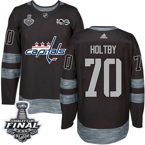Adidas Capitals #70 Braden Holtby Black 1917-2017 100th Anniversary 2018 Stanley Cup Final Stitched NHL Jersey