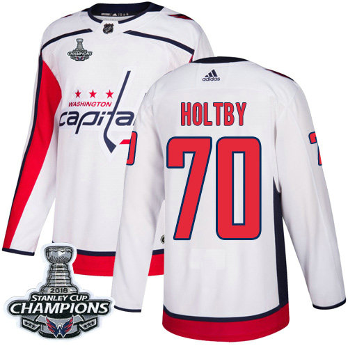 Adidas Capitals #70 Braden Holtby White Road Authentic Stanley Cup Final Champions Stitched NHL Jersey