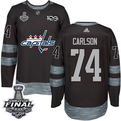 Adidas Capitals #74 John Carlson Black 1917-2017 100th Anniversary 2018 Stanley Cup Final Stitched NHL Jersey