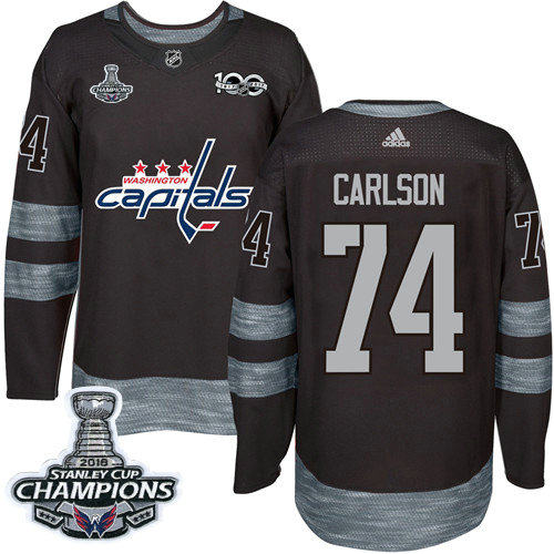 Adidas Capitals #74 John Carlson Black 1917-2017 100th Anniversary Stanley Cup Final Champions Stitched NHL Jersey
