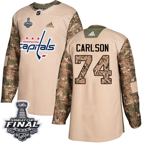 Adidas Capitals #74 John Carlson Camo Authentic 2017 Veterans Day 2018 Stanley Cup Final Stitched NHL Jersey