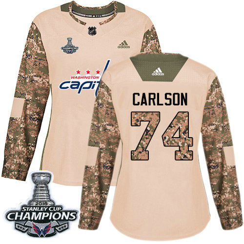 Adidas Capitals #74 John Carlson Camo Authentic 2017 Veterans Day Stanley Cup Final Champions Women's Stitched NHL Jersey