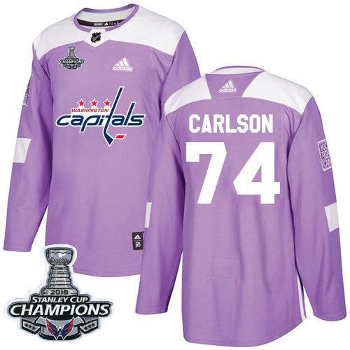 Adidas Capitals #74 John Carlson Purple Authentic Fights Cancer Stanley Cup Final Champions Stitched NHL Jersey