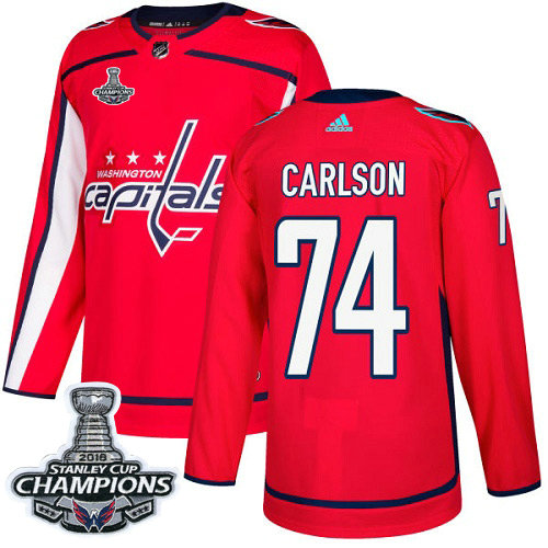 Adidas Capitals #74 John Carlson Red Home Authentic Stanley Cup Final Champions Stitched NHL Jersey
