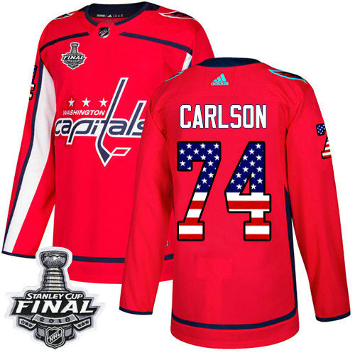 Adidas Capitals #74 John Carlson Red Home Authentic USA Flag 2018 Stanley Cup Final Stitched NHL Jersey