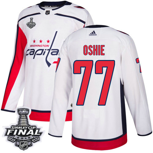 Adidas Capitals #77 T.J. Oshie White Road Authentic 2018 Stanley Cup Final Stitched NHL Jersey