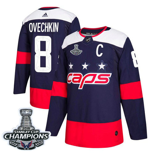 Adidas Capitals #8 Alex Ovechkin Navy Authentic 2018 Stadium Series Stanley Cup Final Champions Stitched NHL Jersey