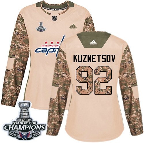 Adidas Capitals #92 Evgeny Kuznetsov Camo Authentic 2017 Veterans Day Stanley Cup Final Champions Women's Stitched NHL Jersey
