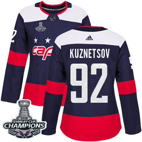 Adidas Capitals #92 Evgeny Kuznetsov Navy Authentic 2018 Stadium Series Stanley Cup Final Champions Women's Stitched NHL Jersey