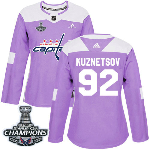 Adidas Capitals #92 Evgeny Kuznetsov Purple Authentic Fights Cancer Stanley Cup Final Champions Women's Stitched NHL Jersey