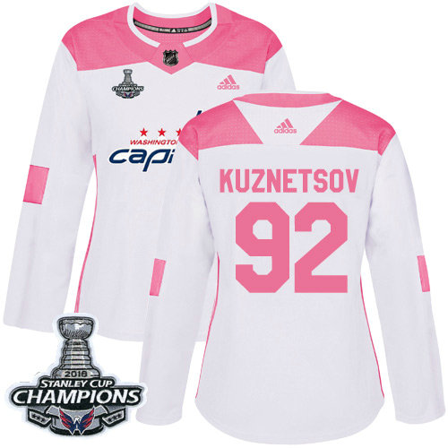 Adidas Capitals #92 Evgeny Kuznetsov White Pink Authentic Fashion Stanley Cup Final Champions Women's Stitched NHL Jersey