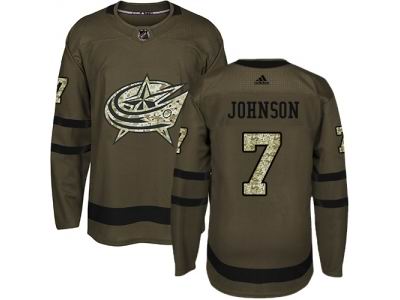 Adidas Columbus Blue Jackets #7 Jack Johnson Green Salute to Service NHL Jersey