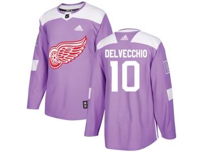 Adidas Detroit Red Wings #10 Alex Delvecchio Purple Authentic Fights Cancer Stitched NHL Jersey