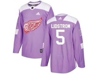 Adidas Detroit Red Wings #5 Nicklas Lidstrom Purple Authentic Fights Cancer Stitched NHL Jersey