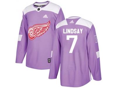 Adidas Detroit Red Wings #7 Ted Lindsay Purple Authentic Fights Cancer Stitched NHL Jersey