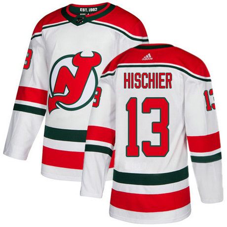 Adidas Devils #13 Nico Hischier White Alternate Authentic Stitched NHL Jersey