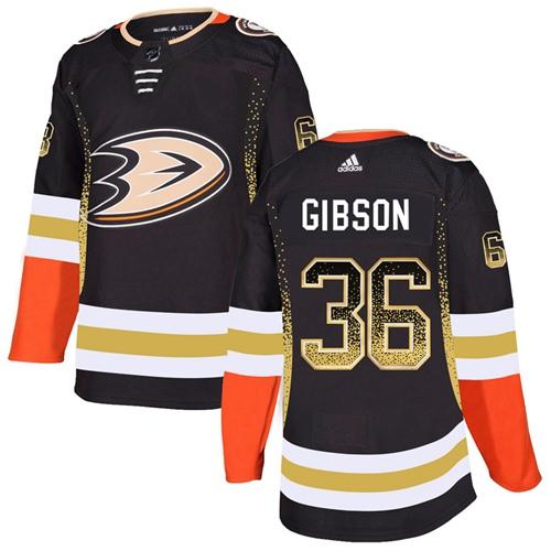 Adidas Ducks #36 John Gibson Black Home Authentic Drift Fashion Stitched NHL Jersey