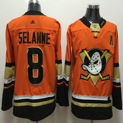 Adidas Ducks #8 Teemu Selanne Orange Authentic Stitched NHL