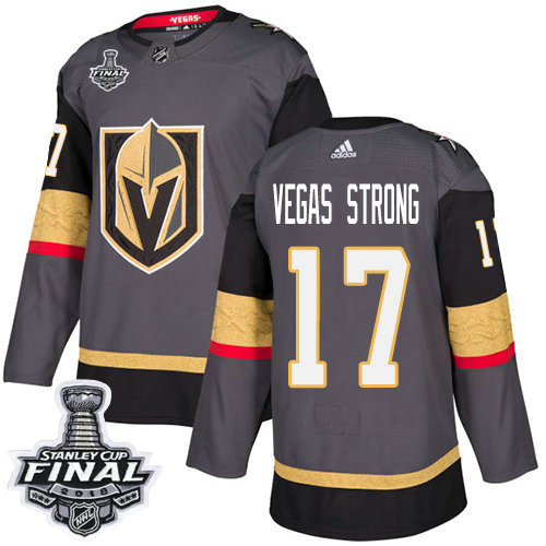 Adidas Golden Knights #17 Vegas Strong Grey Home Authentic 2018 Stanley Cup Final Stitched NHL Jersey