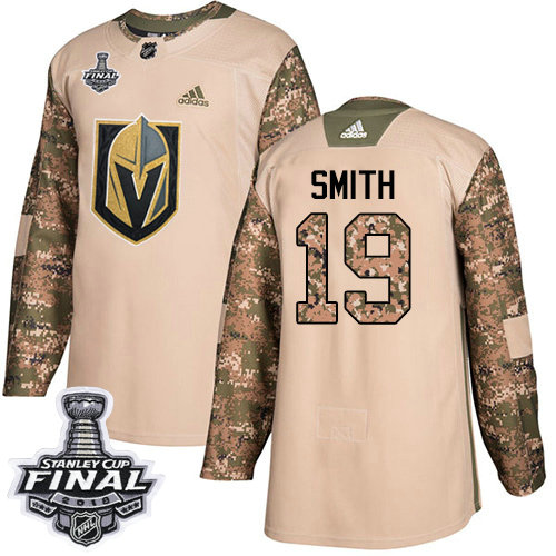 Adidas Golden Knights #19 Reilly Smith Camo Authentic 2017 Veterans Day 2018 Stanley Cup Final Stitched NHL Jersey
