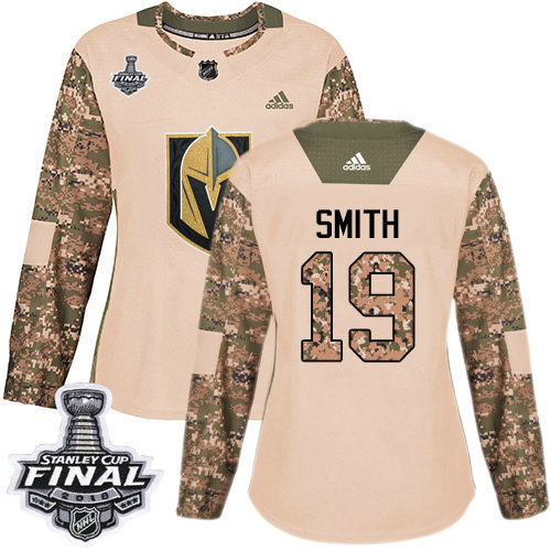 Adidas Golden Knights #19 Reilly Smith Camo Authentic 2017 Veterans Day 2018 Stanley Cup Final Women's Stitched NHL Jersey