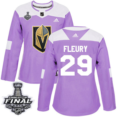 Adidas Golden Knights #29 MarcAndre Fleury Purple Authentic Fights Cancer 2018 Stanley Cup Final Women's Stitched NHL Jersey