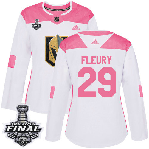 Adidas Golden Knights #29 MarcAndre Fleury White Pink Authentic Fashion 2018 Stanley Cup Final Women's Stitched NHL Jersey