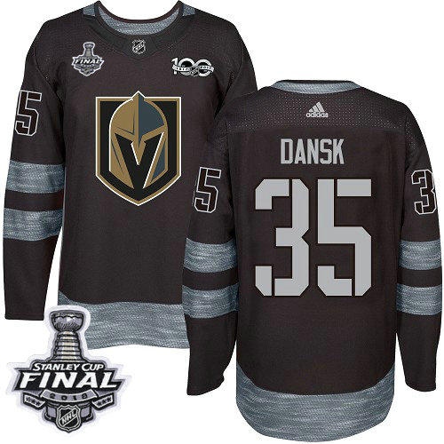 Adidas Golden Knights #35 Oscar Dansk Black 1917-2017 100th Anniversary 2018 Stanley Cup Final Stitched NHL Jersey