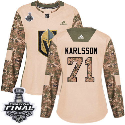 Adidas Golden Knights #71 William Karlsson Camo Authentic 2017 Veterans Day 2018 Stanley Cup Final Women's Stitched NHL Jersey