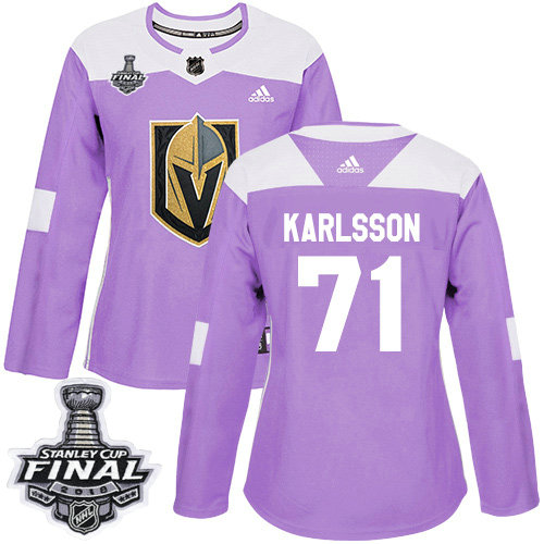 Adidas Golden Knights #71 William Karlsson Purple Authentic Fights Cancer 2018 Stanley Cup Final Women's Stitched NHL Jersey