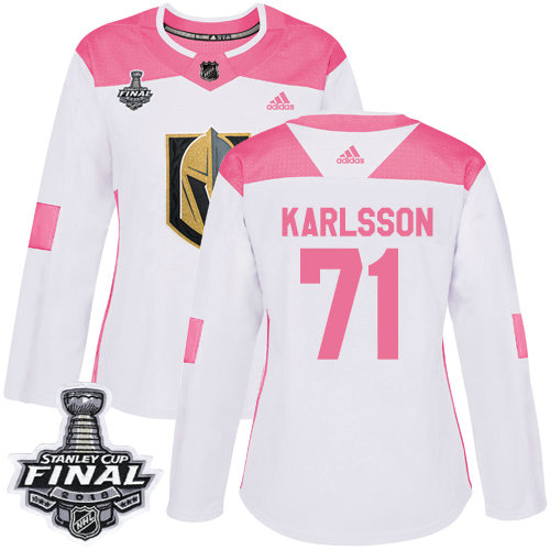 Adidas Golden Knights #71 William Karlsson White Pink Authentic Fashion 2018 Stanley Cup Final Women's Stitched NHL Jersey