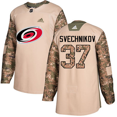 Adidas Hurricanes #37 Andrei Svechnikov Camo Authentic 2017 Veterans Day Stitched NHL Jersey