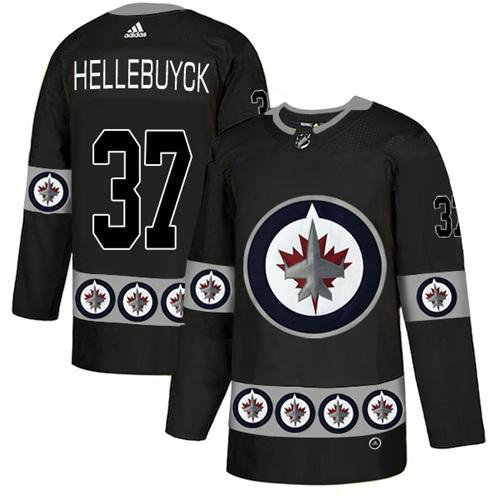 Adidas Jets #37 Connor Hellebuyck Black Authentic Team Logo Fashion Stitched NHL Jersey